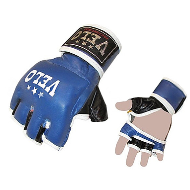 Перчатки без пальцев кожаные Velo Pro Fight (синие)