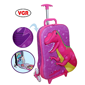 Чемодан детский VGR "Динозавр" розовый с 3D изображением