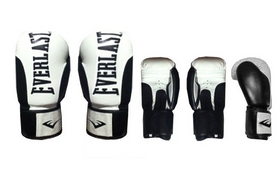 Перчатки боксерские Everlast BO-6161-BK кожаные черные с белым - Фото №2