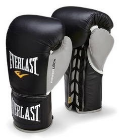 Перчатки боксерские (профессиональные) Everlast Powerlock Pro Fight Boxing Gloves серебристые