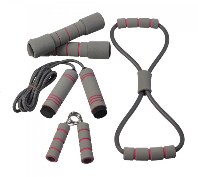 

Набор для тренировок Live Up Training Set (ручной эспандер, скакалка, эспандер восьмерка, 2 гантели), Серый
