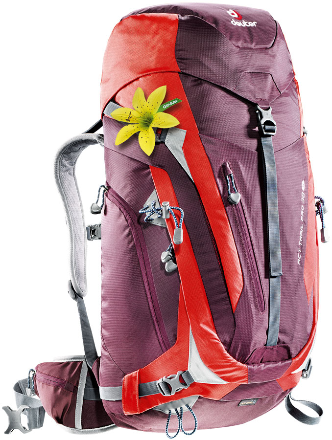 

Рюкзак туристический Deuter Act Trail Pro 38 л SL aubergine-fire, Красный