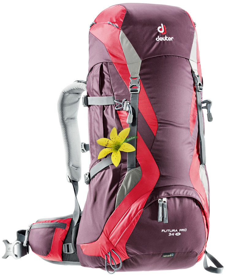 

Рюкзак туристический Deuter Futura PRO 34 л SL aubergine-fire, Красный