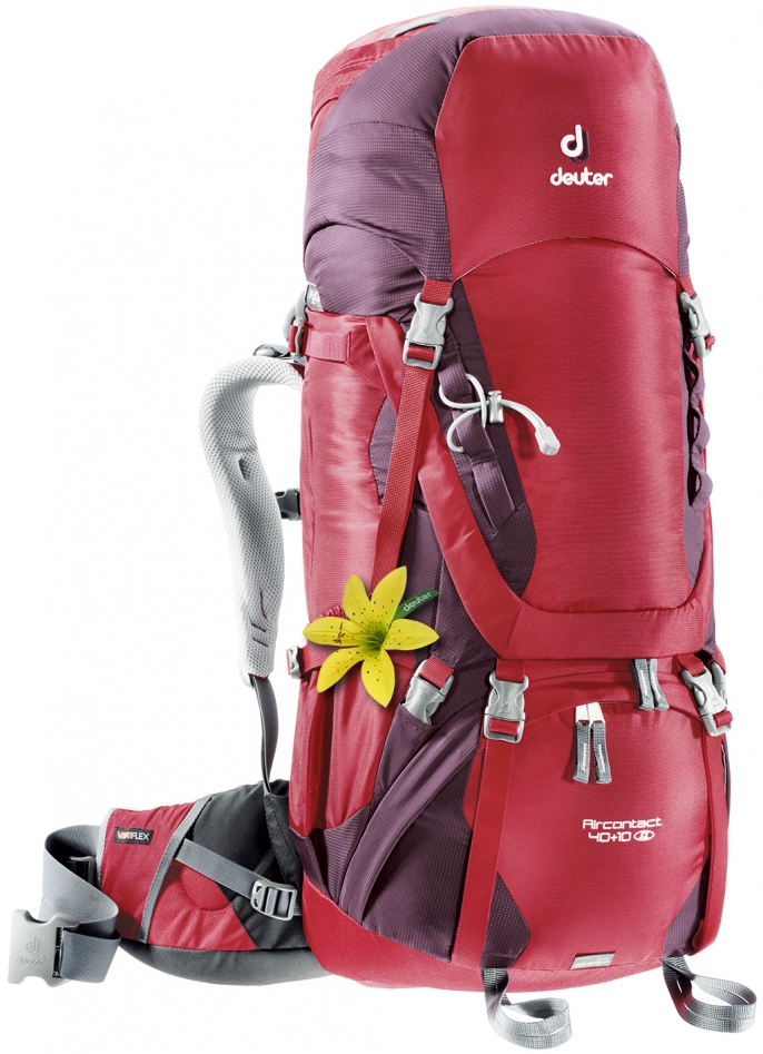 

Рюкзак туристический Deuter Aircontact 40+10 л cranberry-aubergine, Красный