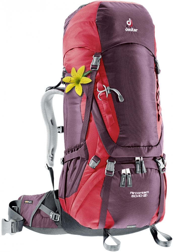 

Рюкзак туристический Deuter Aircontact 60+10 л aubergine-cranberry, Красный