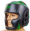 Шлем боксерский кожаный Venum Challenger BO-5246-G черный-салатовый