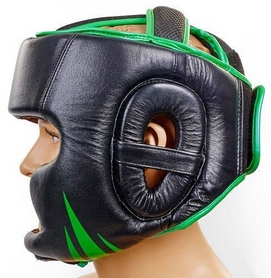 Шлем боксерский кожаный Venum Challenger BO-5246-G черный-салатовый - Фото №3