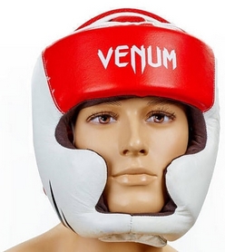 Шлем боксерский кожаный Venum Challenger BO-5246-R красный-белый - Фото №2
