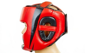 Шлем с полной защитой боксерский кожаный Venum Elite Neo BO-5339-R красно-черный - Фото №3