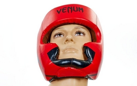 Шлем с полной защитой боксерский кожаный Venum Elite Neo BO-5339-R красно-черный - Фото №4