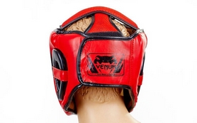 Шлем с полной защитой боксерский кожаный Venum Elite Neo BO-5339-R красно-черный - Фото №5