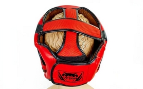 Шлем с полной защитой боксерский кожаный Venum Elite Neo BO-5339-R красно-черный - Фото №6