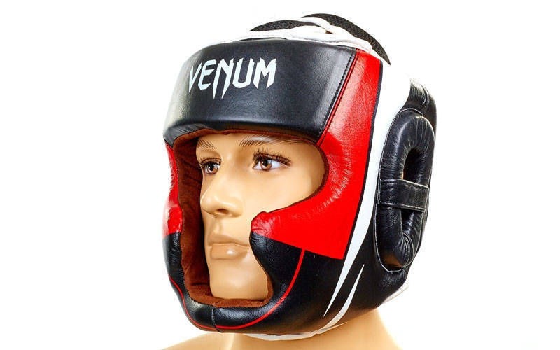 

Шлем с полной защитой боксерский кожаный Venum BO-5239-BKW черно-белый, Черный