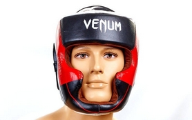 Шлем с полной защитой боксерский кожаный Venum BO-5239-BKW черно-белый - Фото №2