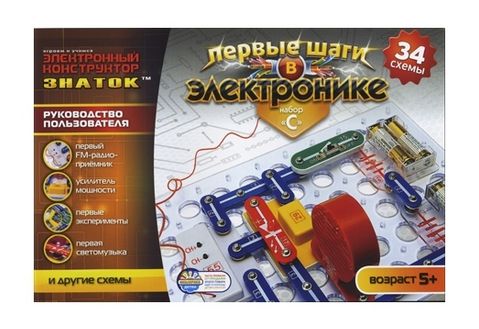 

Конструктор электронный Знаток Первые шаги в электронике (34 схемы, набор С)
