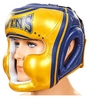 Шлем боксерский с полной защитой кожаный  Twins FHG-TW4GD-BU сине-желтый