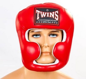 Шлем боксерский кожаный Twins HGL-3-RD красный - Фото №2