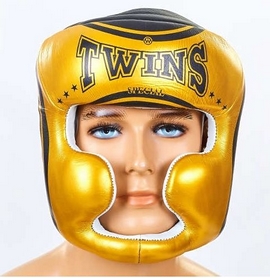 Шлем боксерский кожаный Twins FHG-TW4GD-BK черно-желтый - Фото №2