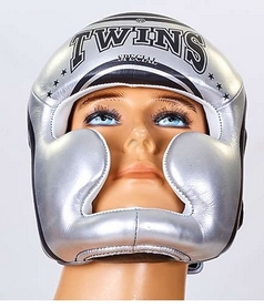 Шлем боксерский кожаный Twins FHG-TW4SI серебристо-черный - Фото №5