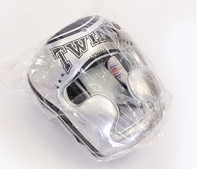 Шлем боксерский кожаный Twins FHG-TW4SI серебристо-черный - Фото №7