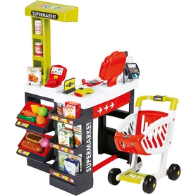 Супермаркет интерактивный с тележкой, продуктами и аксессурами Smoby Toys красный
