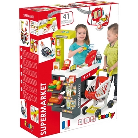 Супермаркет интерактивный с тележкой, продуктами и аксессурами Smoby Toys красный - Фото №3