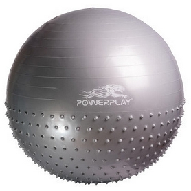 Мяч для фитнеса (фитбол) полумассажный с насосом 65 см PowerPlay 4003 серый - Фото №2