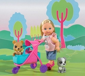 Лялька Еві і її улюбленці, з коляскою і аксесуарами Simba Toys 573 3080 - Фото №3