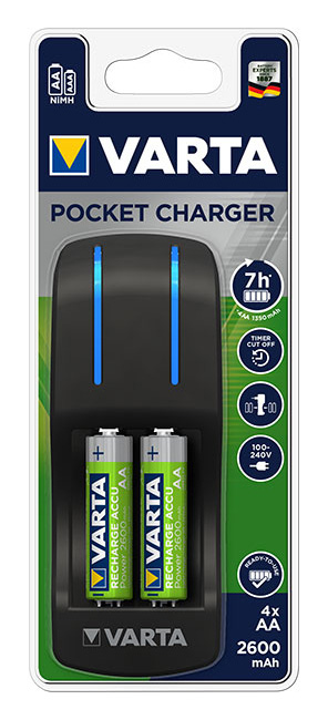 

Устройство зарядное Varta Pocket Charger с аккумуляторами (4xAA 2600 mAh Ni-MH) (57642101471)