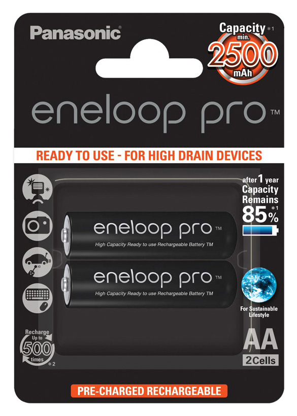 

Аккумуляторы Panasonic Eneloop Pro AA 2500 мАч Ni-MH, 2 шт (BK-3HCDE/2BE)
