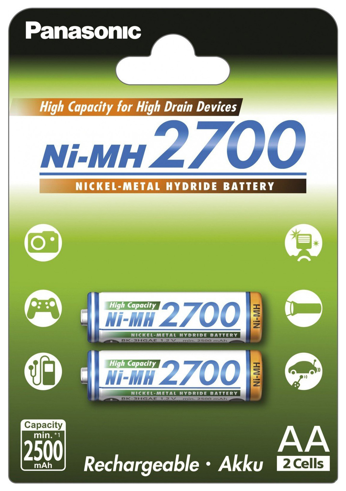 

Аккумуляторы Panasonic High Capacity AA 2700 мАч Ni-MH, 2 шт (BK-3HGAE/2BE)