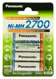 Аккумуляторы Panasonic High Capacity AA 2700 мАч Ni-MH, 4 шт (BK-3HGAE/4BE)