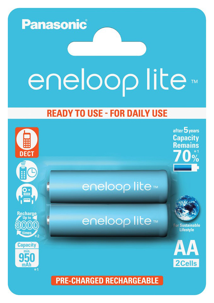 

Аккумуляторы Panasonic Eneloop Lite AA 950 мАч Ni-MH, 2 шт (BK-3LCCE/2BE)