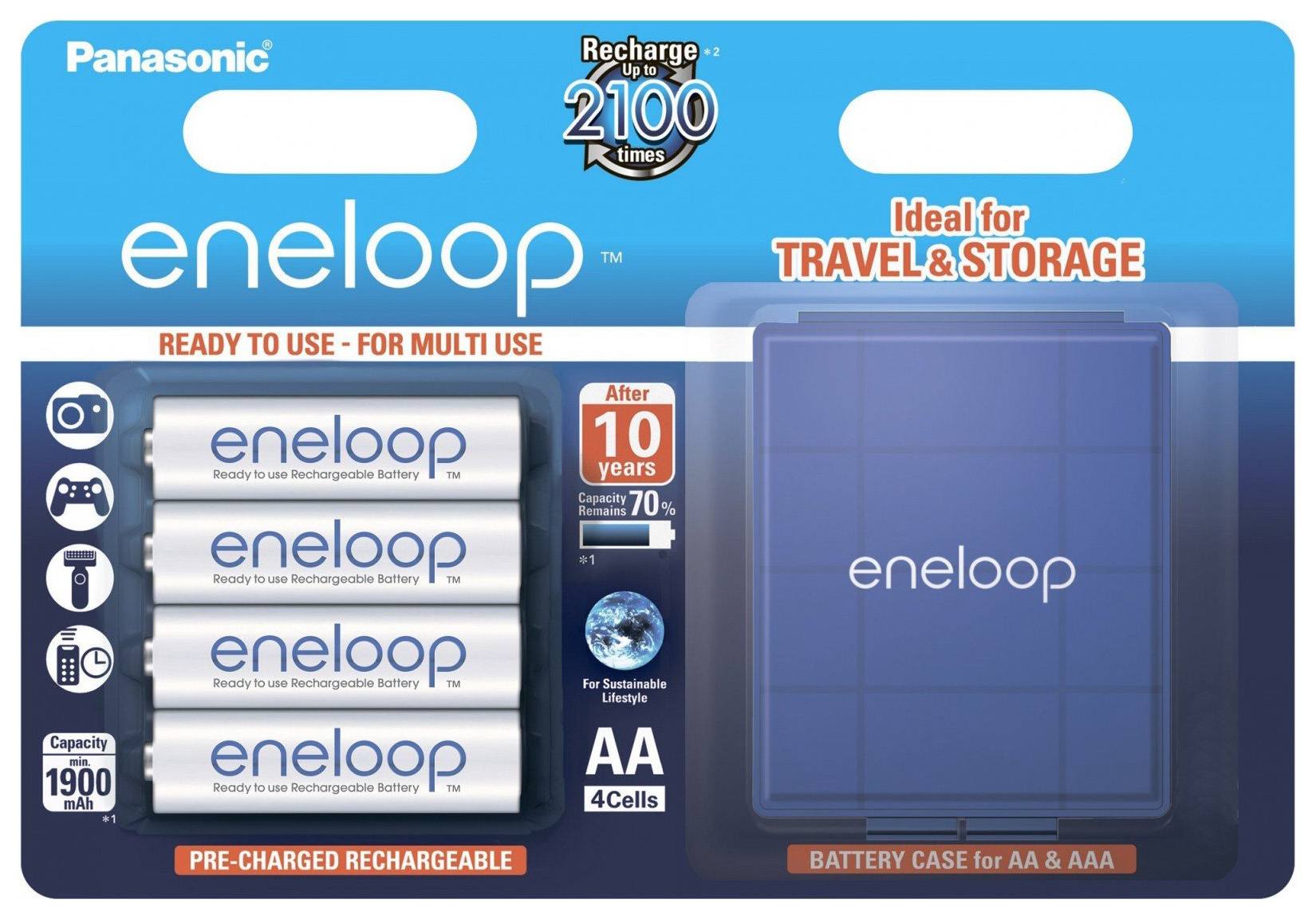 

Аккумуляторы Panasonic Eneloop AA 1900 мАч Ni-MH с футляром, 4 шт (BK-3MCCEC4BE)