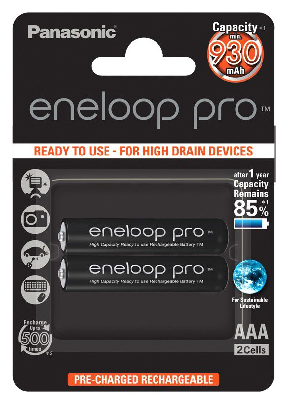 

Аккумуляторы Panasonic Eneloop Pro AAA 930 мАч, 2 шт (BK-4HCDE/2BE)