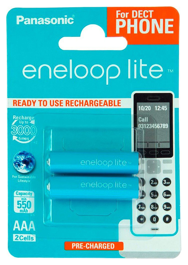 

Аккумуляторы Panasonic Eneloop Lite AAA 550 мАч Ni-MH Dect Series, 2 шт (BK-4LCCE/2DE)