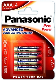Батарейки Panasonic Pro Power AAA BLI Alkaline, 4 шт (LR03XEG/4BP)