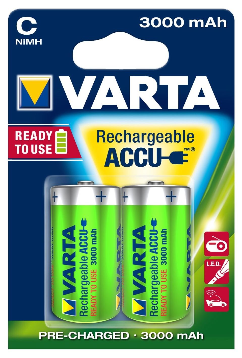 

Аккумуляторы Varta Rechargeale Accu C 3000 mAh Bli 2 Ni-Mh (Ready 2 Use) (56714101402)