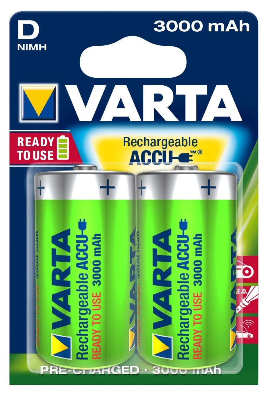 

Аккумуляторы Varta Rechargeale Accu D 3000 mAh Bli 2 Ni-Mh (Ready 2 Use) (56720101402)
