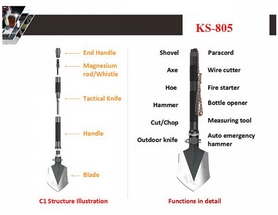 Лопата тактическая мультифункциональная Kyson KS-805 - Фото №2