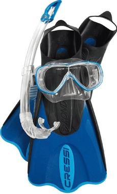 Комплект для дайвинга (маска-трубка-ласты) Cressi-Sub Elastic Short (Onda+Mexico), сине-голубой (80229830532)