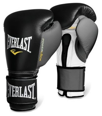 Перчатки боксерские Everlast Powerlock Hook & Loop Training Gloves Leather - черно-серые (FP-2200655)