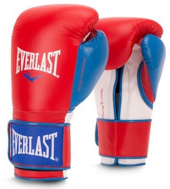 Перчатки боксерские Everlast Powerlock Hook & Loop Training Gloves Leather - красно-синие (FP-P000007)
