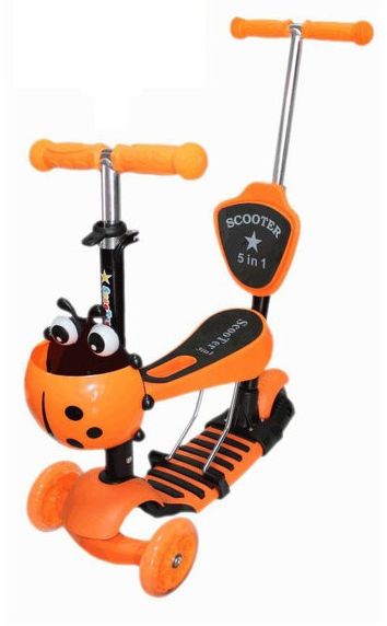 

Самокат трехколесный Scooter Божья коровка 5 in 1, оранжевый (1369165761)