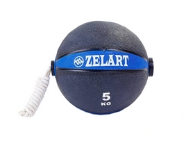 Мяч медицинский (медбол) с веревкой Zelart Medicine Ball FI-5709-5, 5 кг