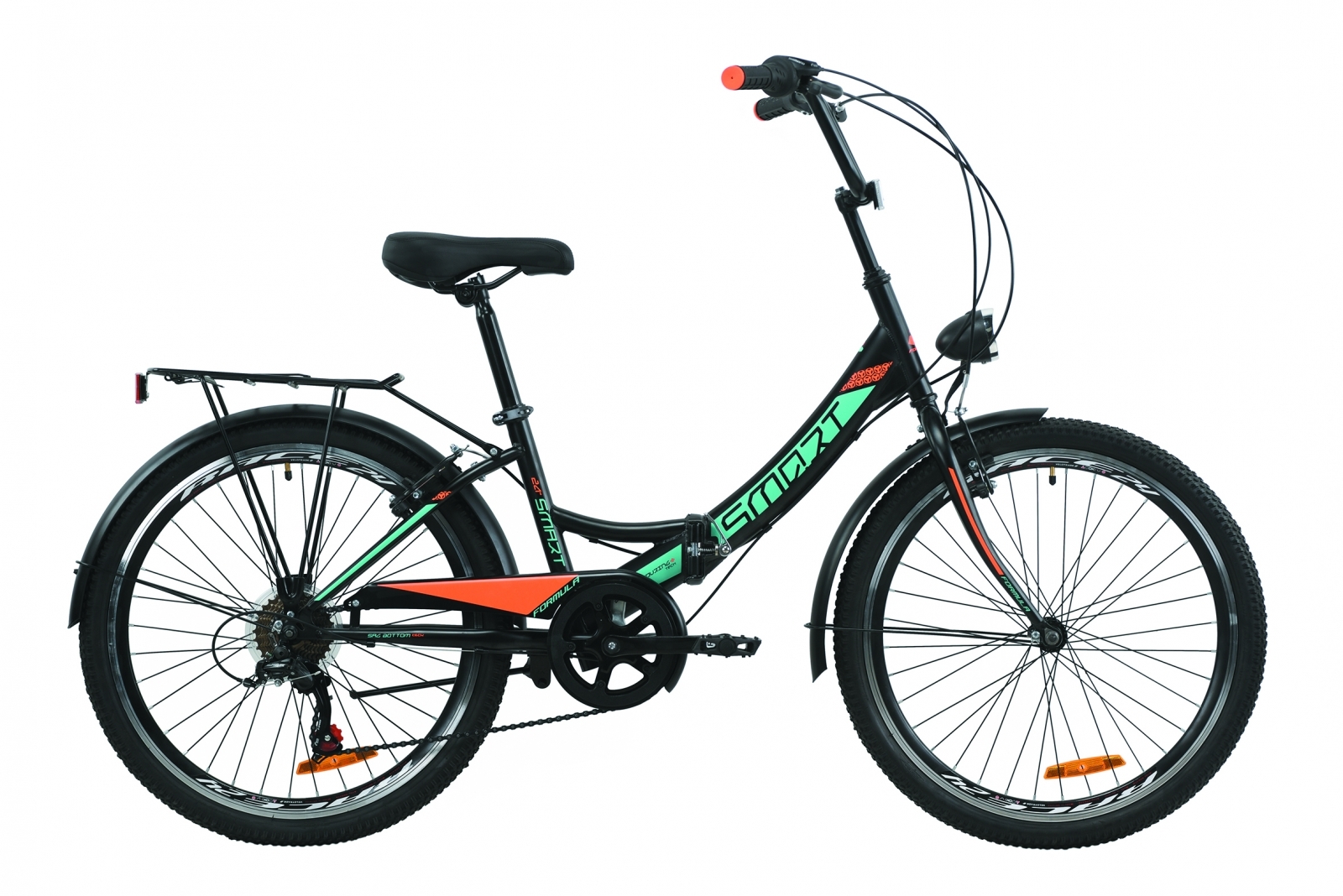 

Велосипед складной Formula SMART 7 с задним багажником St, с крылом St, с фонарем 2020 - 24", Черно-фиолетовый (OPS-FR-24-224)