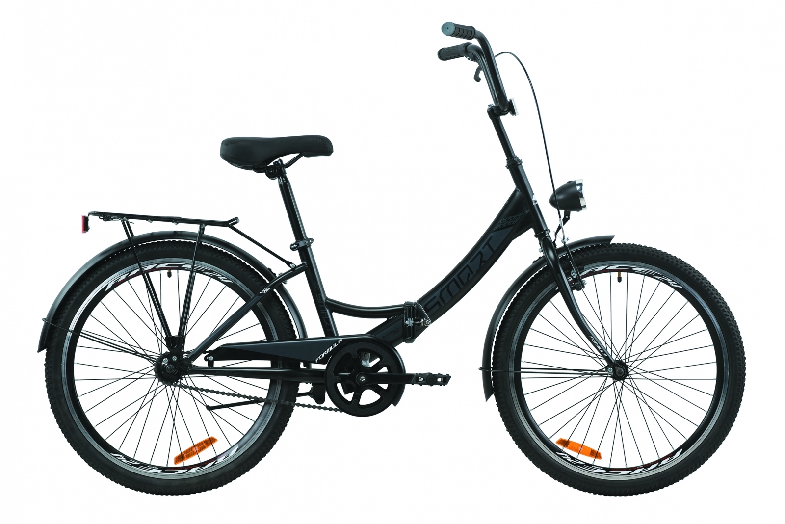 

Велосипед складной Formula SMART с задним багажником St, с крылом St, с фонарем 2020 - 24", Черно-серый с белым (OPS-FR-24-237)