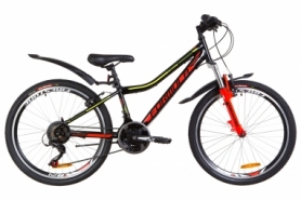 Велосипед подростковый горный Formula FOREST AM 14G Vbr St с крылом Pl 2019 - 24", рама - 12,5", Черно-красный с желтым (OPS-FR-24-146)