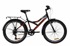Велосипед подростковый городской Discovery FLINT Vbr с задним багажником St, с крылом St 2020 - ST 24", рама - 14", Черно-оранжевый с серым (OPS-DIS-24-175)