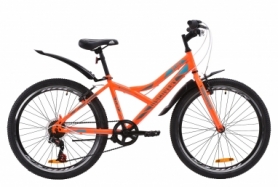 Велосипед подростковый городской Discovery FLINT Vbr с крылом Pl 2020 - ST 24", рама - 14", Оранжево-бирюзовый с серым (OPS-DIS-24-178)